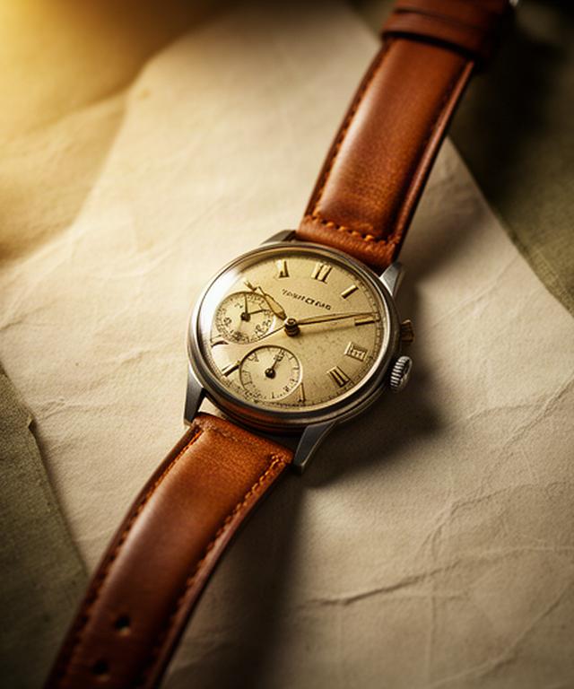 Vintage-Armbanduhr mit braunem Lederband auf einem strukturierten Werkstattpapier