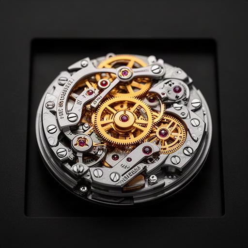 Automatikwerk mit goldfarbenem Rotor und sichtbaren Zahnrädern auf einer schwarzen Unterlage