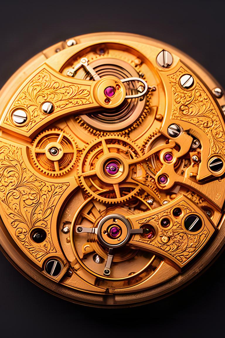 Goldfarbenes mechanisches Uhrwerk mit fein angeordneten Rädern und Brücken