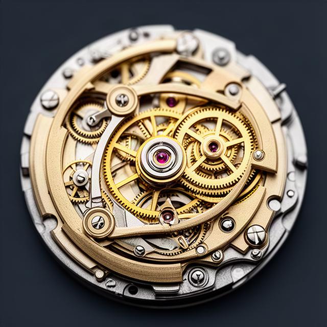 Nahaufnahme eines mechanischen Uhrwerks mit goldenen Zahnrädern und fein sichtbaren Schrauben